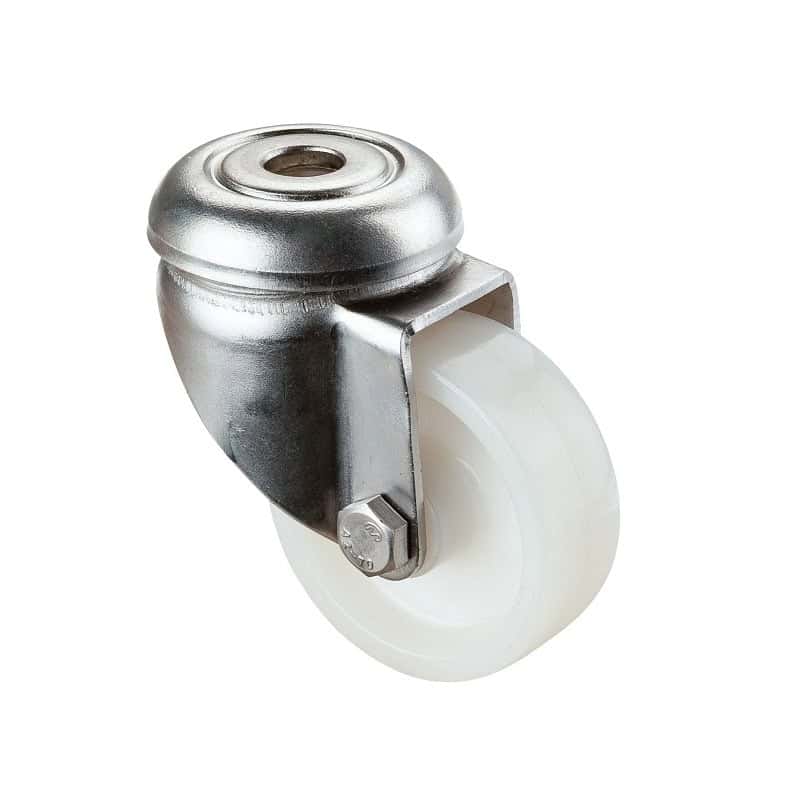 G101.A90.052 Rustfri bolthuls gaffel med plast hjul