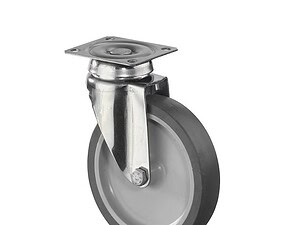 Rustfri hjulgaffel med 125 mm. TPE hjul