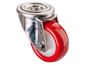 Rustfri 80 mm bolthuls gaffel med polyuretan hjul