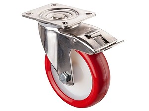 Rustfri bremsegaffel med 125 mm polyuretan hjul