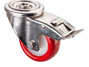 Rustfri 80 mm bremsegaffel med polyuretan hjul