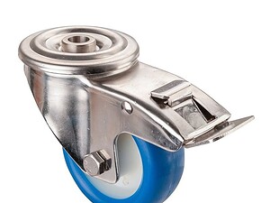 Rustfri 80 mm med bremse og polyuretan hjul
